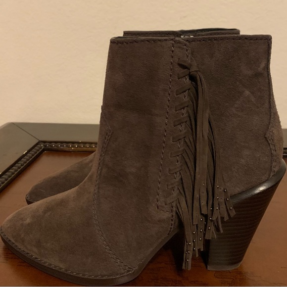 New $350 Coach Jemma Westin Fringe Suede Leather Pointed toe Block Heel Bootie - Picture 10 of 12